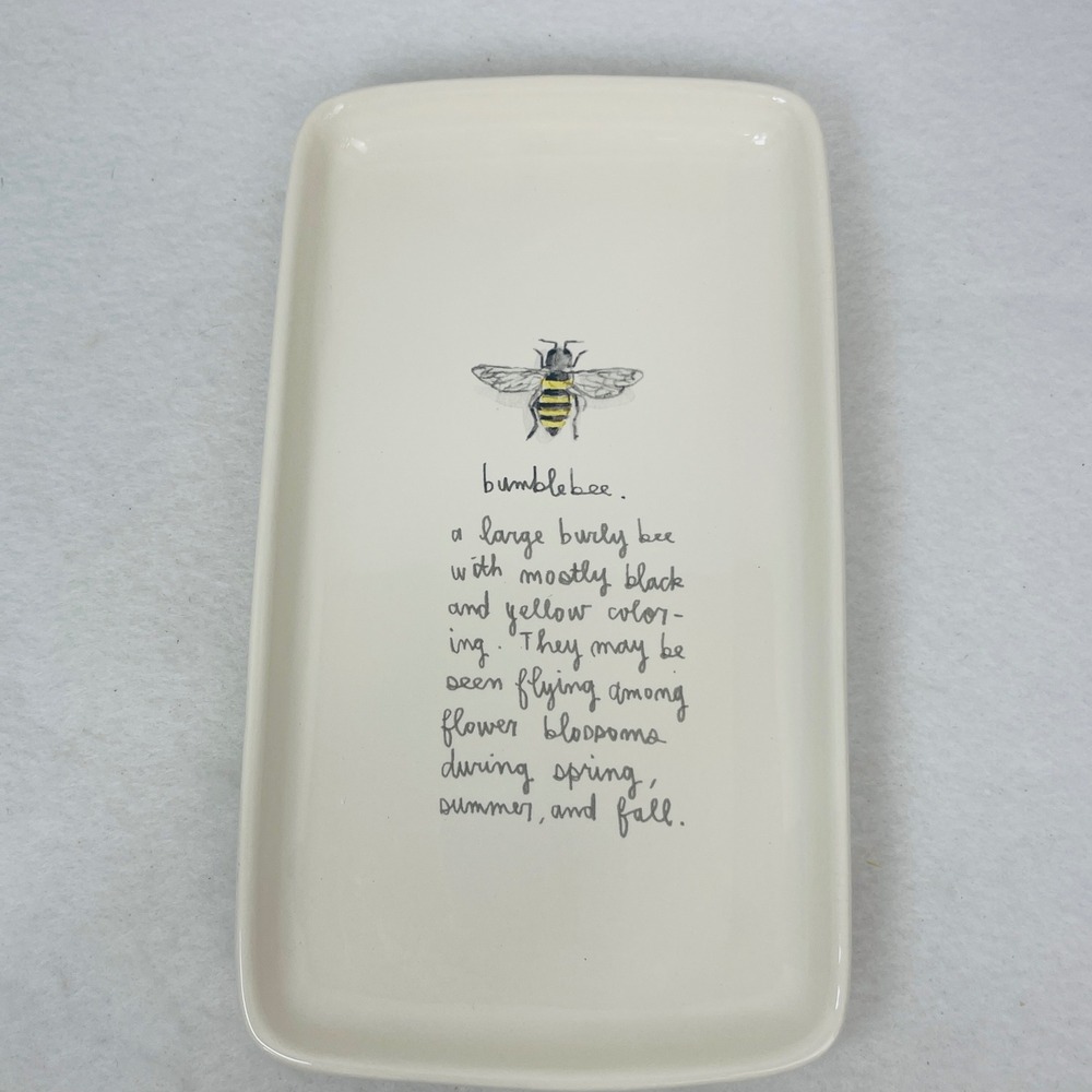 Rae Dunn Tray Artisan Collection Bumblebee Rectangular Cream Ceramic Excellent